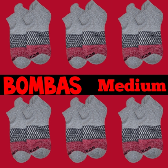 Bombas Ankle Socks 6 Pair BNWT Medium Red/Gray - Picture 1 of 10